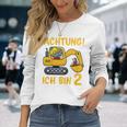 Children's Achtung Ich Bin 2 Jahre Alt 2Nd Birthday Digger Rhino Langarmshirts Geschenke für Sie