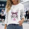 Cute Bunny Face Pink Glasses Leopard Bublegum Easter Day Long Sleeve T-Shirt Gifts for Her