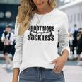 Damen Shoot More Suck Less Lustige Jagdliebhaber Hunter Papa Ehemann Mit-Ausschnitt Langarmshirts Geschenke für Sie