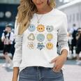 Groovy Earth Planet Hippie Smile Face Happy Earth Day 2024 Long Sleeve T-Shirt Gifts for Her