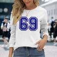 Jersey 69 Navy Blue Sports Team Jersey Number 69 Long Sleeve T-Shirt Gifts for Her
