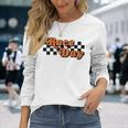 Race Day Checkered Flag Racing Driver Cheer Mama Long Sleeve T-Shirt Gifts for Her