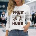 Vintage Wrestler Free Hugs Humor Wrestling Match Long Sleeve T-Shirt Gifts for Her