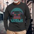 10 Year Old Gamer Gaming 10Th Birthday Level 10 Unlocked Long Sleeve T-Shirt Gifts for Old Men