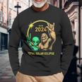 2024 Solar Eclipse Alien Bigfoot Rock April Total Eclipse Long Sleeve T-Shirt Gifts for Old Men