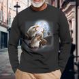 3 Eagles Howling At The Moon Eagle Bird Lover Birder Long Sleeve T-Shirt Gifts for Old Men