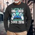 8 Year Old Gamer Gaming 8Th Birthday Level 8 Unlocked Long Sleeve T-Shirt Gifts for Old Men