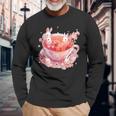 Aesthetic Cute Anime Kawaii Bunnies Tea Cherry Blossom Bunny Long Sleeve T-Shirt Gifts for Old Men