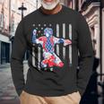 American Baseball Catcher Usa Vintage Flag 4Th Of July Boys Long Sleeve T-Shirt Gifts for Old Men