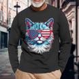 American Cat Sunglasses Usa Flag 4Th Of July Memorial Day Long Sleeve T-Shirt Gifts for Old Men