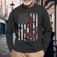 American Flag Anchor Patriotic Military July Navy Usa Long Sleeve T-Shirt Gifts for Old Men