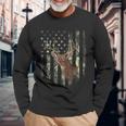 American Flag Print On The Back Deer Hunting Camo Long Sleeve T-Shirt Gifts for Old Men