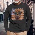 American Flag Highland Cow-Fourth Of July Cow Lover Cool Long Sleeve T-Shirt Gifts for Old Men