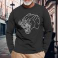 American Traditional Panther Head Outline Tattoo Long Sleeve T-Shirt Gifts for Old Men