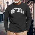 Amsterdam Netherlands Varsity Style Text Langarmshirts Geschenke für alte Männer