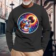 April 2024 Solar Eclipse Dog Wearing Solar Eclipse Glasses Long Sleeve T-Shirt Gifts for Old Men
