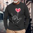 Asl I Love You Hand Sign Language Heart Valentine's Day Long Sleeve T-Shirt Gifts for Old Men