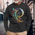 Astronaut Surfing Through Space Universe Galaxy Planets Moon Long Sleeve T-Shirt Gifts for Old Men