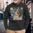 Australian Shepherd Dog Van Gogh Style Starry Night Long Sleeve T-Shirt Gifts for Old Men