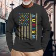 Autism Awareness Flag American Flag Autism Dad Mom Long Sleeve T-Shirt Gifts for Old Men