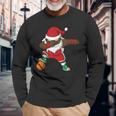 Basketball Dabbing Black African American Santa Claus Long Sleeve T-Shirt Gifts for Old Men