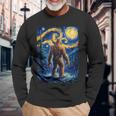 Bigfoot Starry Night Sasquatch Van Gogh Painting Long Sleeve T-Shirt Gifts for Old Men