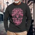 Boxer Dog Sugar Skull Pink Ribbon Breast Cancer Long Sleeve T-Shirt Gifts for Old Men