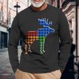 Buffalo Plaid Standing Moose Silhouette Colorful Moose Lover Long Sleeve T-Shirt Gifts for Old Men