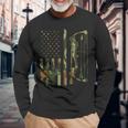 Camo Flag Deer Bow Hunting Patriotic Hunter Dad Archer Long Sleeve T-Shirt Gifts for Old Men
