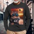 Cat Taking A Selfie With Solar Eclipse 2024 Wearing Glasses Long Sleeve T-Shirt Gifts for Old Men