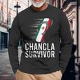 Chancla Survivor Mexico Mexican Flag Joke Idea Long Sleeve T-Shirt Gifts for Old Men