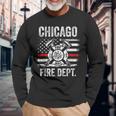 Chicago Illinois Fire Department Thin Red Line Fireman Long Sleeve T-Shirt Gifts for Old Men