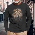 Christian Cross Lion Of Judah Religious Faith Jesus Pastor Long Sleeve T-Shirt Gifts for Old Men