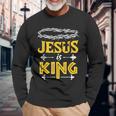 Christliches Langarmshirts Jesus is King mit Dornenkrone Design, Glaubensbekenntnis Tee Geschenke für alte Männer