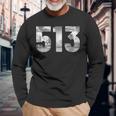 Cincinnati 513 Area Code Skyline Ohio Vintage Long Sleeve T-Shirt Gifts for Old Men