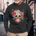 Cinco De Mayo Sugar Skull Day Of The Dead Mexican Fiesta Long Sleeve T-Shirt Gifts for Old Men