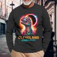Cleveland Ohio Total Solar Eclipse 2024Rex Dinosaur Long Sleeve T-Shirt Gifts for Old Men