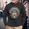 Coiffe Amérindienne Loup Indien T-shirt à manches longues Cadeaux pour les vieillards