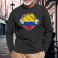 Colombia Flag Superhero Colombian Flag Langarmshirts Geschenke für alte Männer