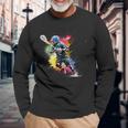 Colorful Lacrosse Player Boy On Lacrosse Long Sleeve T-Shirt Gifts for Old Men