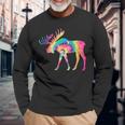 Colorful Moose Alaska Specie Wild Animal Hunting Long Sleeve T-Shirt Gifts for Old Men