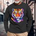 Colorful Tiger Face Neture Wild Animal Pet Lovers Men's Long Sleeve T-Shirt Gifts for Old Men