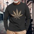 Cool Leopard Print Marijuana Leaf Animal Skin Long Sleeve T-Shirt Gifts for Old Men
