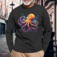Cool Octopus On Colorful Painted Octopus Long Sleeve T-Shirt Gifts for Old Men
