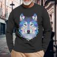 Cool Unique Wolf Geometric Graphic Animal Sweat Long Sleeve T-Shirt Gifts for Old Men