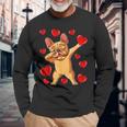 The Cream French Bulldog Dabbing Heart Valentines Day Long Sleeve T-Shirt Gifts for Old Men