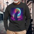 Cute Black Cat Spooky Yellow Purple Full Moon Logo Long Sleeve T-Shirt Gifts for Old Men