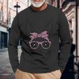 Cute Bunny Rabbit Face With Leopard Glasses Bandana Easter Long Sleeve T-Shirt Gifts for Old Men