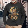 Cute Cat Full Moon Cat Cottagecore Aesthetic Long Sleeve T-Shirt Gifts for Old Men