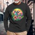 Cute Hummingbird With Flowers I Aesthetic Hummingbird Long Sleeve T-Shirt Gifts for Old Men